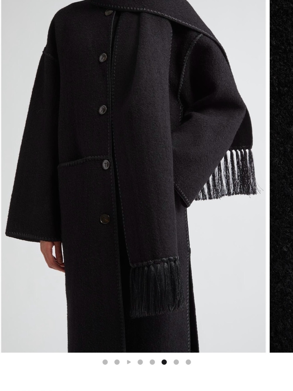 New with Tags! Toteme Black Embroidered Scarf Wool-Blend Coat
